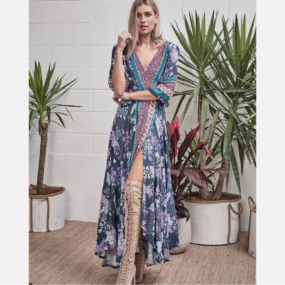 Jaase Honey Purple Haze Maxi Floral Wrap Dress